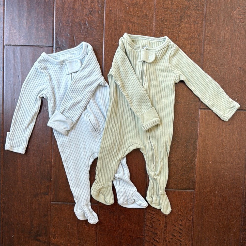 2 Cloud Island Newborn Ribbed Kids One Piece Pajama Zip Set - Light Blue/Green